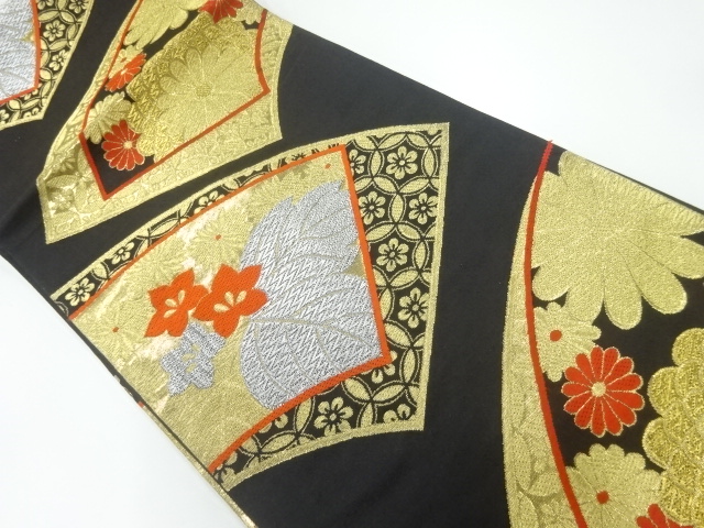 JAPANESE KIMONO / ANTIQUE FUKURO OBI / SILK / WOVEN KIKU